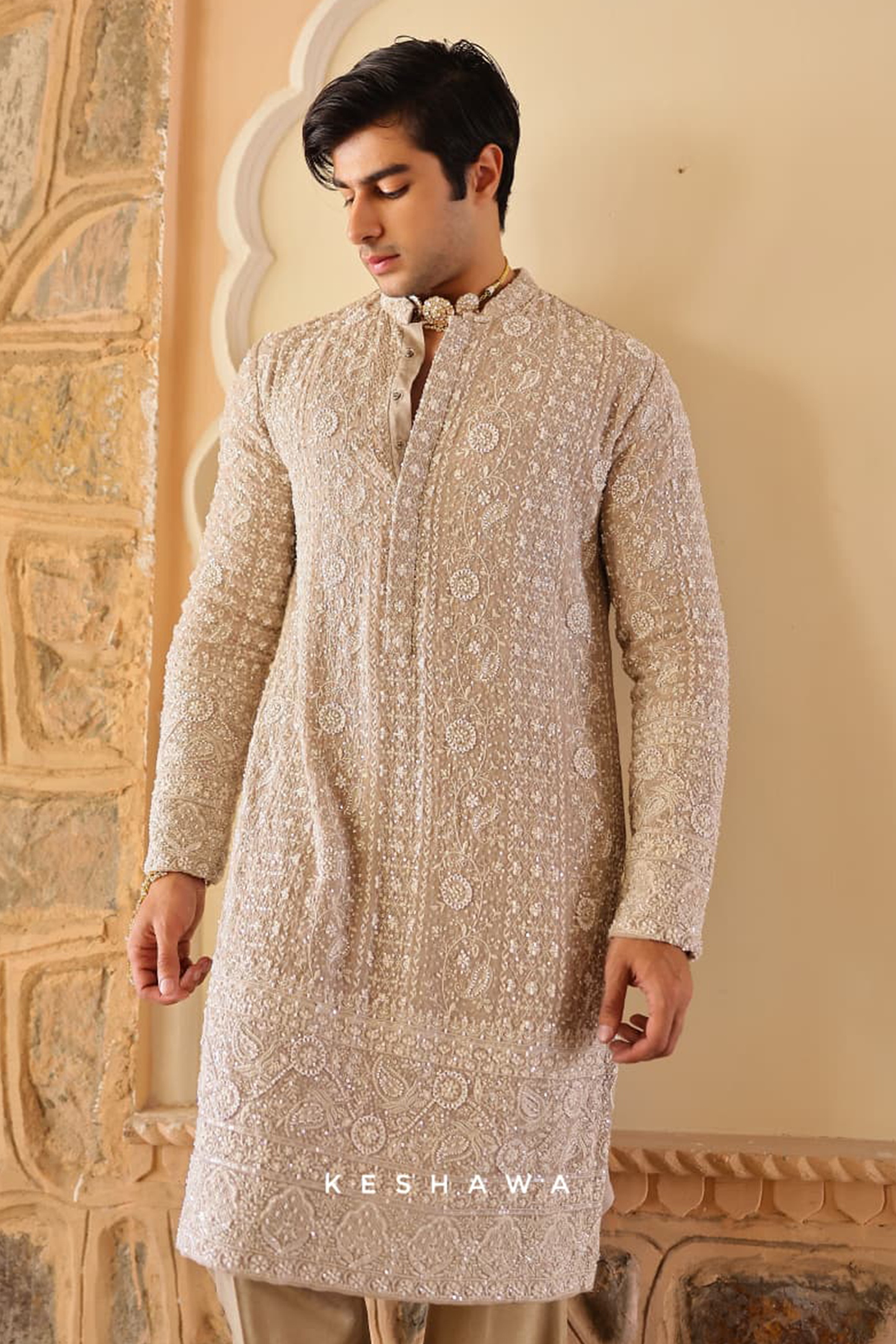 Beige Silk Kurta: Luminous Heritage