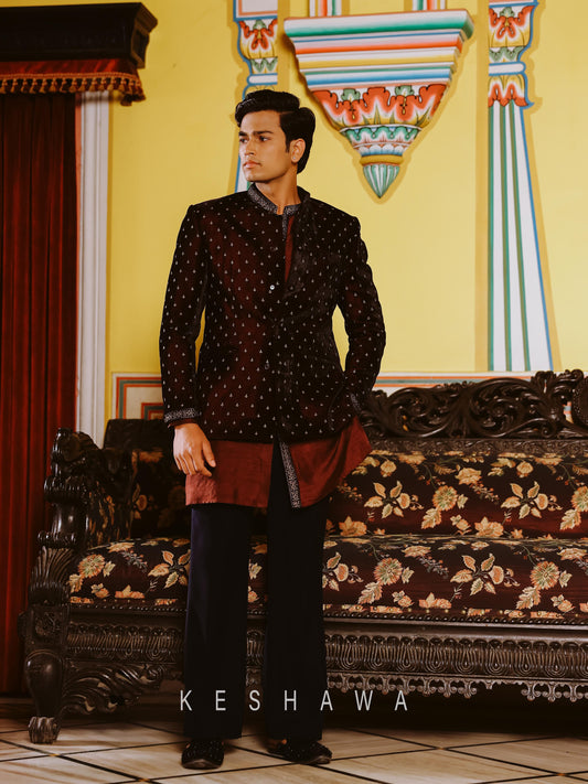 Wine Velvet Jodhpuri: Elegance Redefined