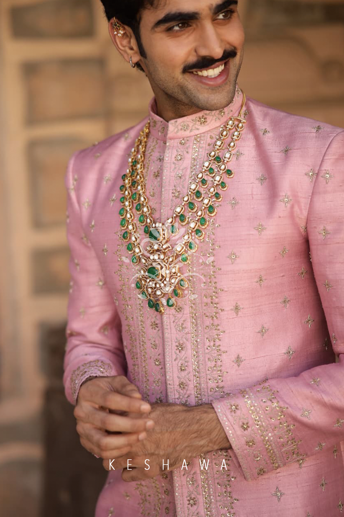Muted Rose Silk Sherwani with Hand Embroidery: Quiet Grandeur
