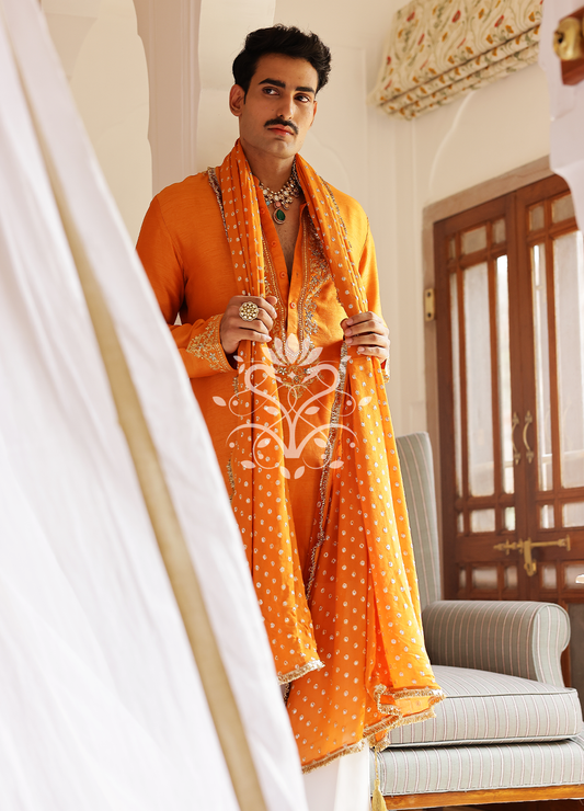 Burnt orange silk.