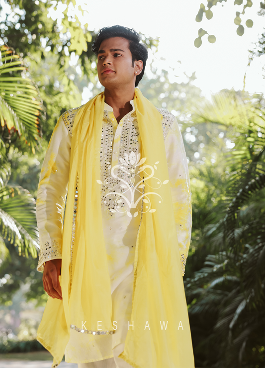 Elevate your style with our stunning yellow tie-dye kurta
