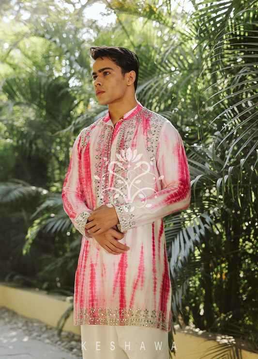 Elevate your style with our stunning pink tie-dye kurta