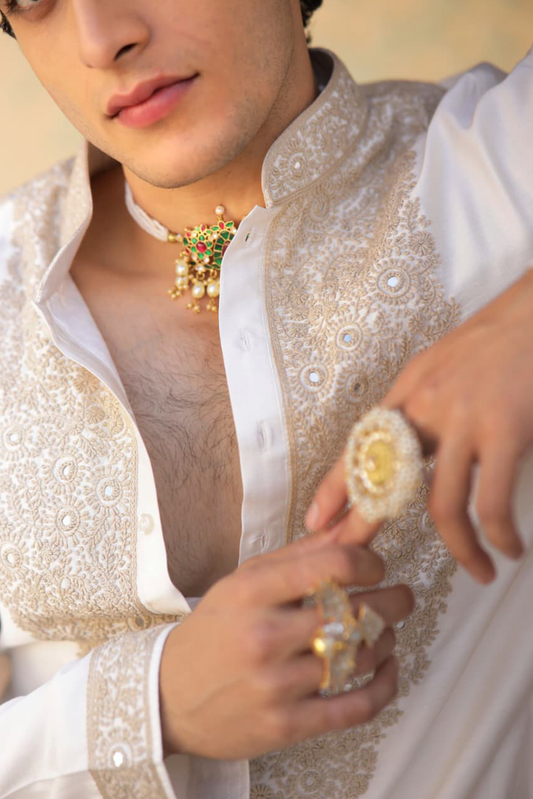 Ivory Embroidered Kurta: Regal Essence