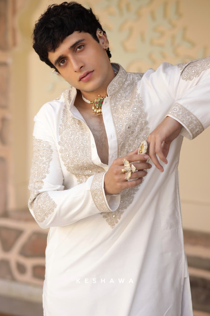 Ivory Embroidered Kurta: Regal Essence