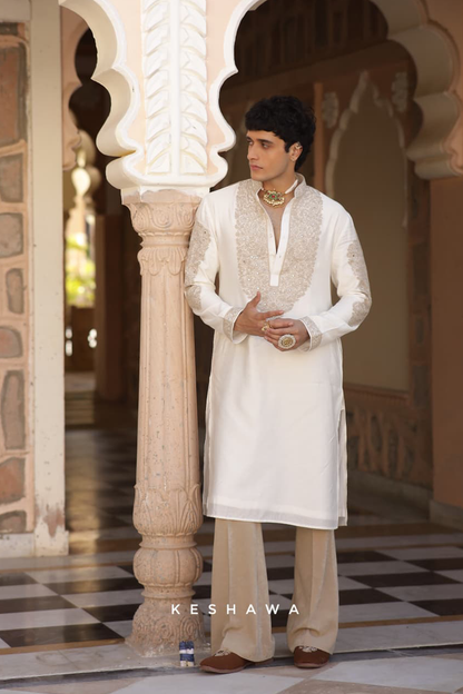 Ivory Embroidered Kurta: Regal Essence