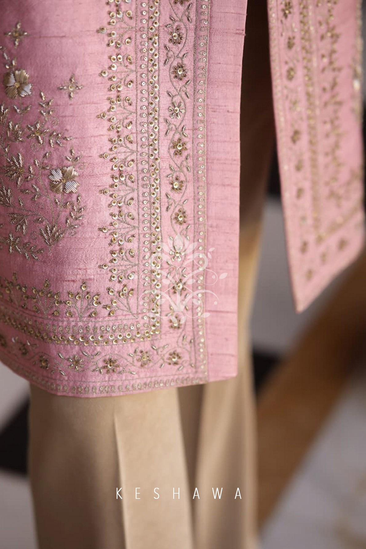 Muted Rose Silk Sherwani with Hand Embroidery: Quiet Grandeur