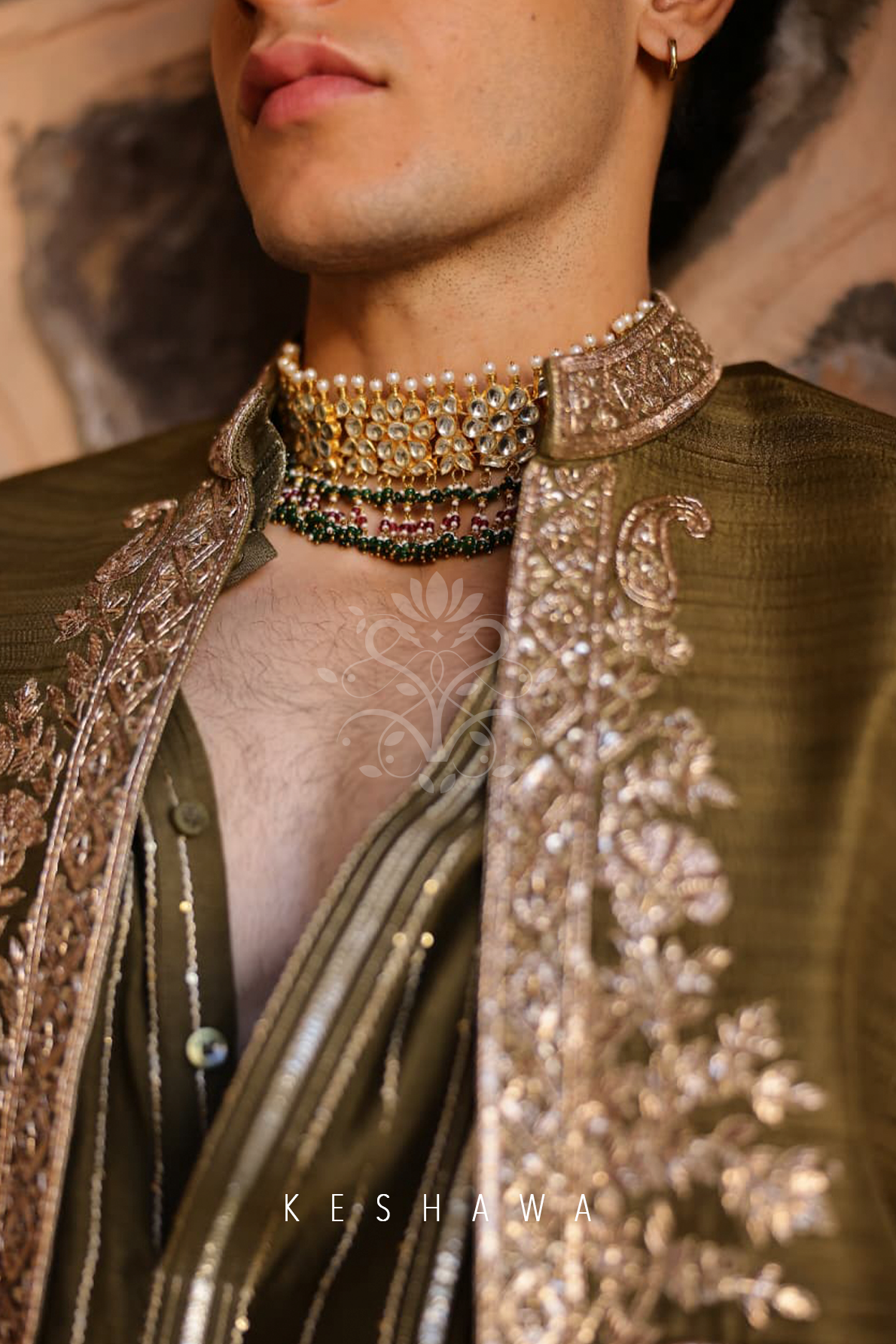 Olive-Toned Sherwani with Zardozi Embroidery: Modern Heritage