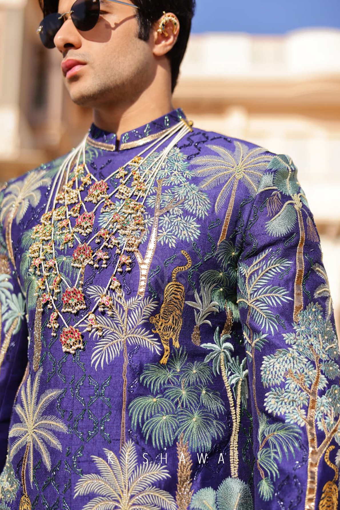 Royal Indigo Sherwani with Zardozi: Narrative Embroidery