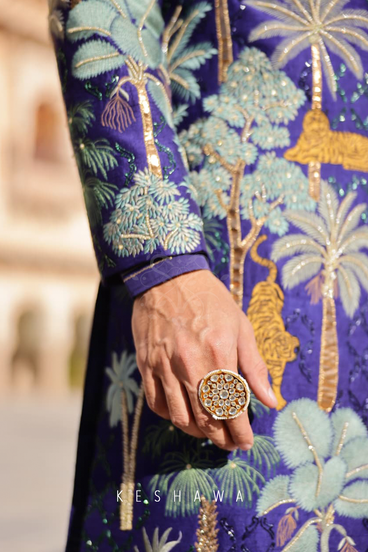 Royal Indigo Sherwani with Zardozi: Narrative Embroidery
