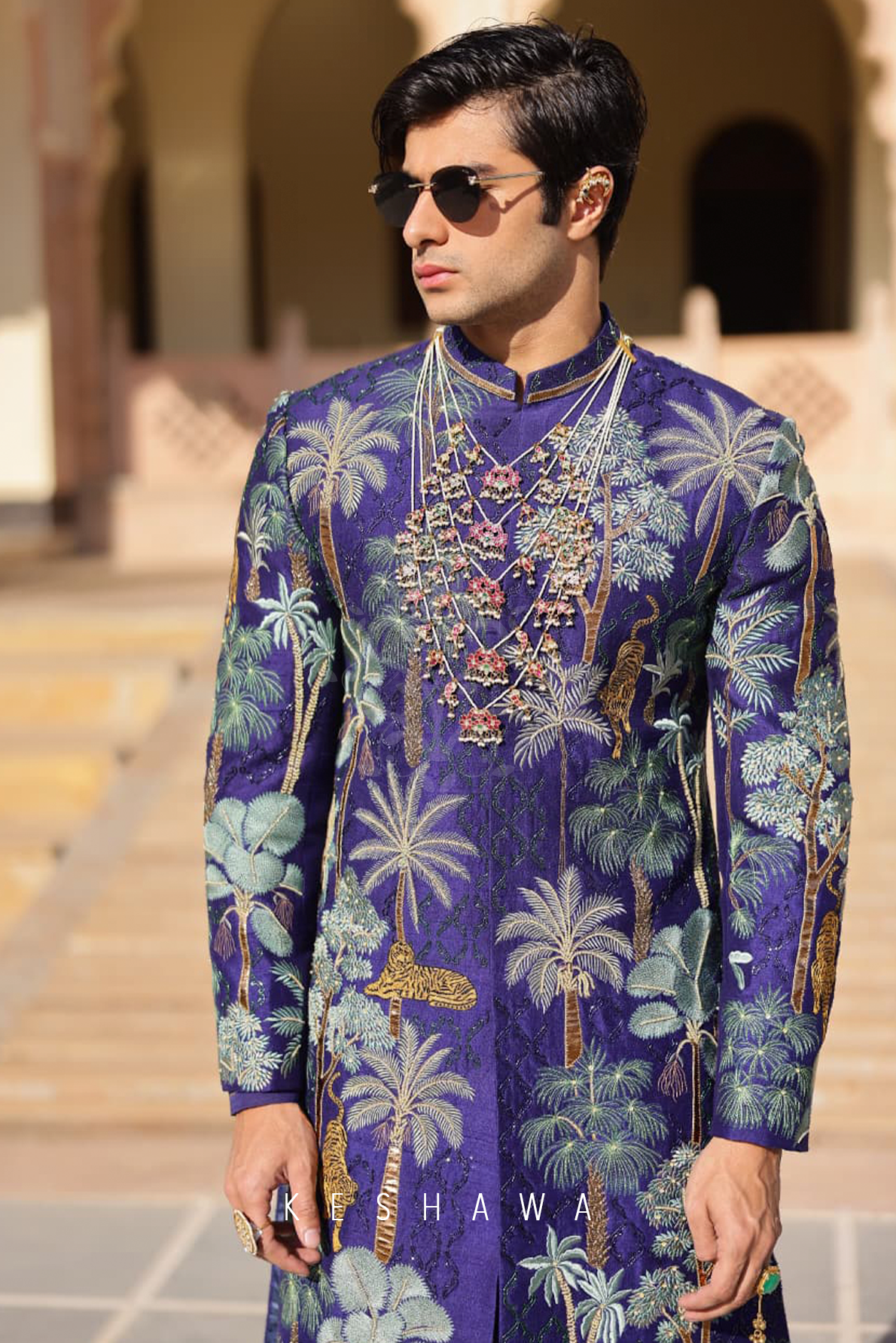 Royal Indigo Sherwani with Zardozi: Narrative Embroidery
