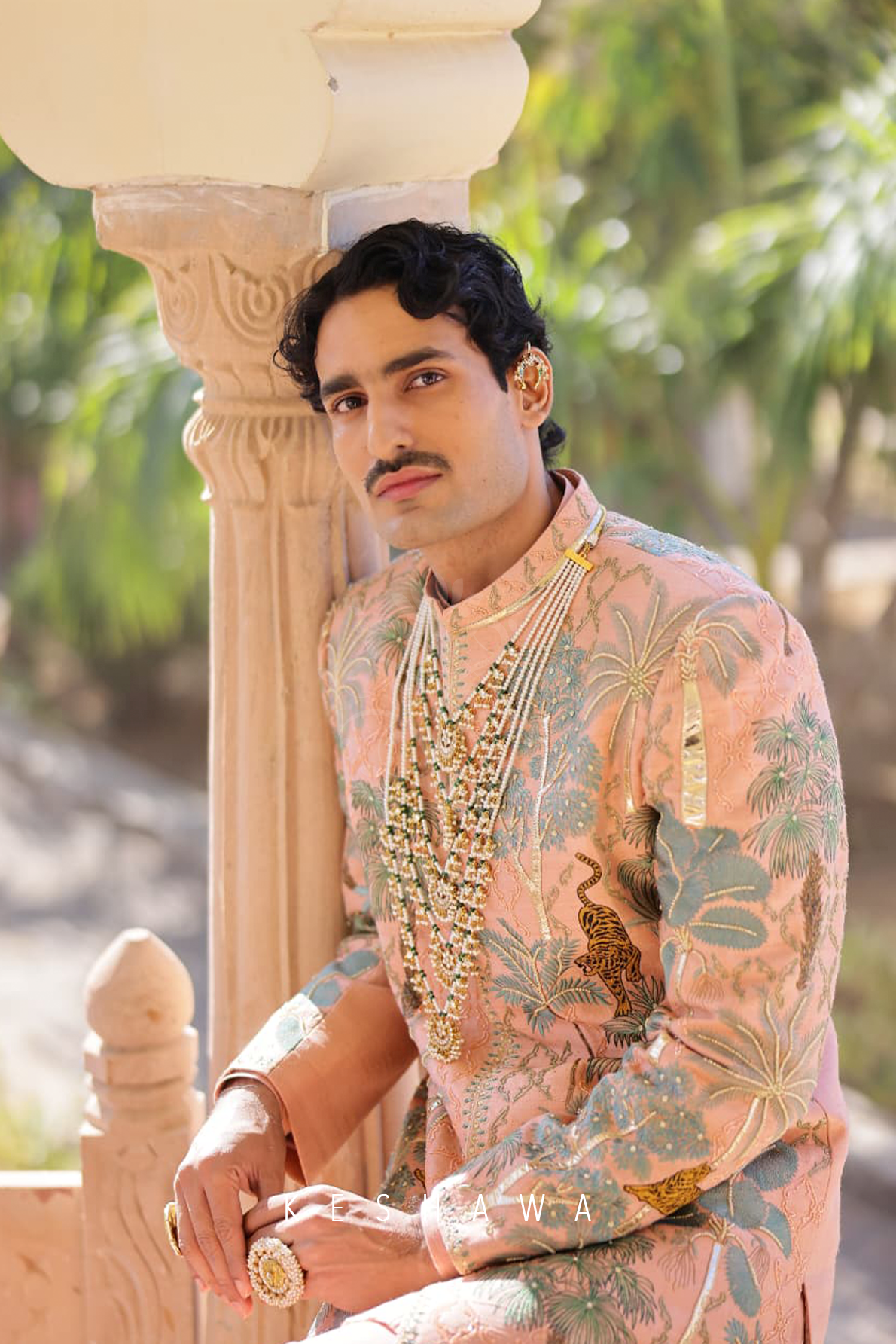 Blush Rose Sherwani with Zardozi: Narrative Embroidery