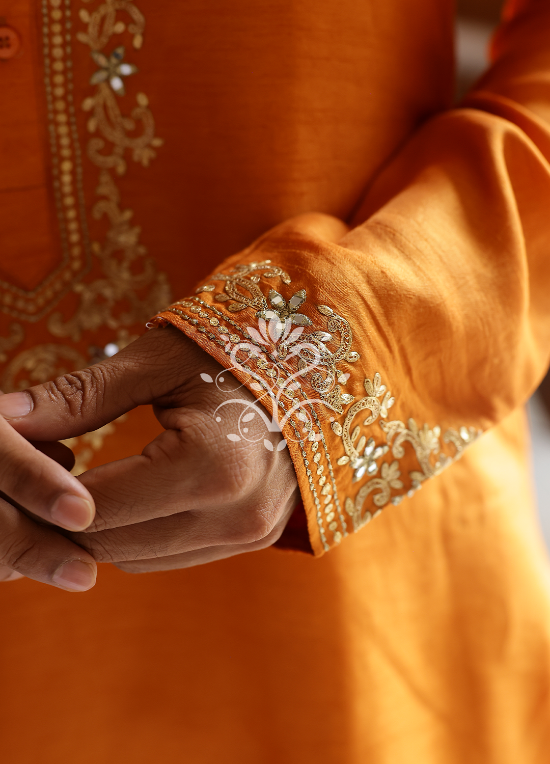 Burnt orange silk.